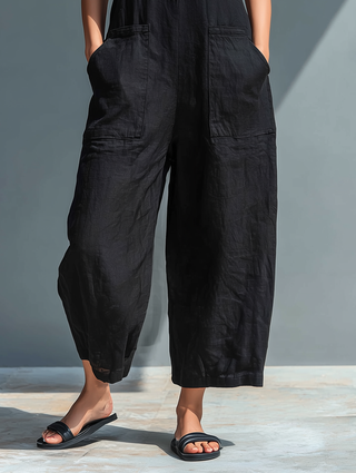 Sleeveless Minimalist Jumpsuit for Women with High Collar and Buttons