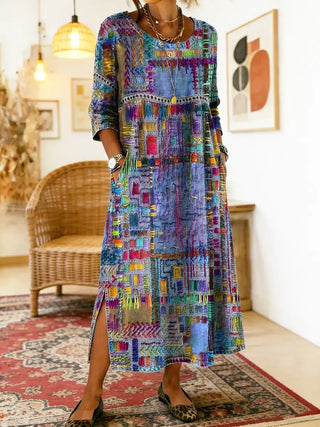 Manuela Printed Dress with Ethnic Patchwork